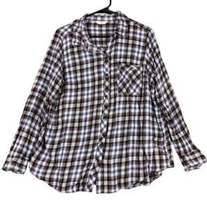 Terra & Sky Women Shirt Multicolored Tartan Plaid Collared Button Down Soft 1X